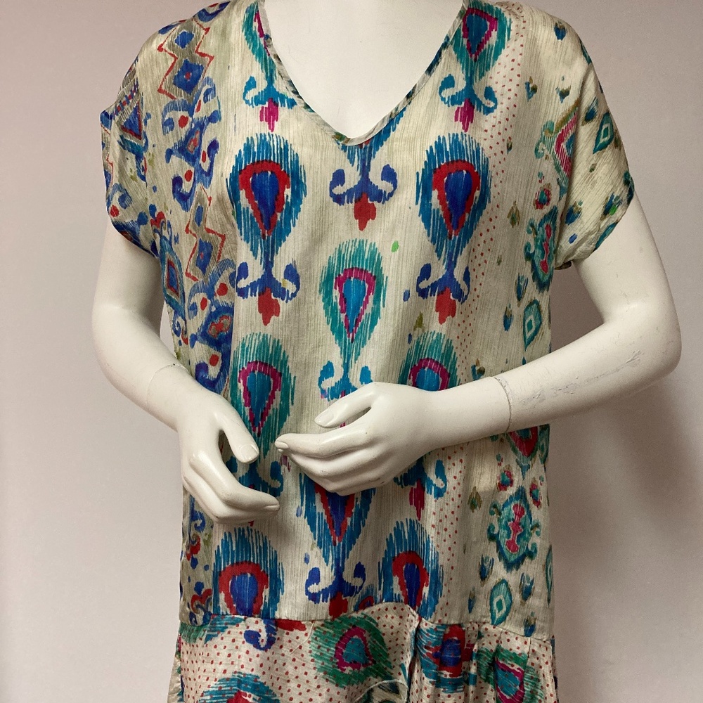 JOHNNY WAS SILK TUNIC DRESS PAISLEY HI LO  SIZE SM